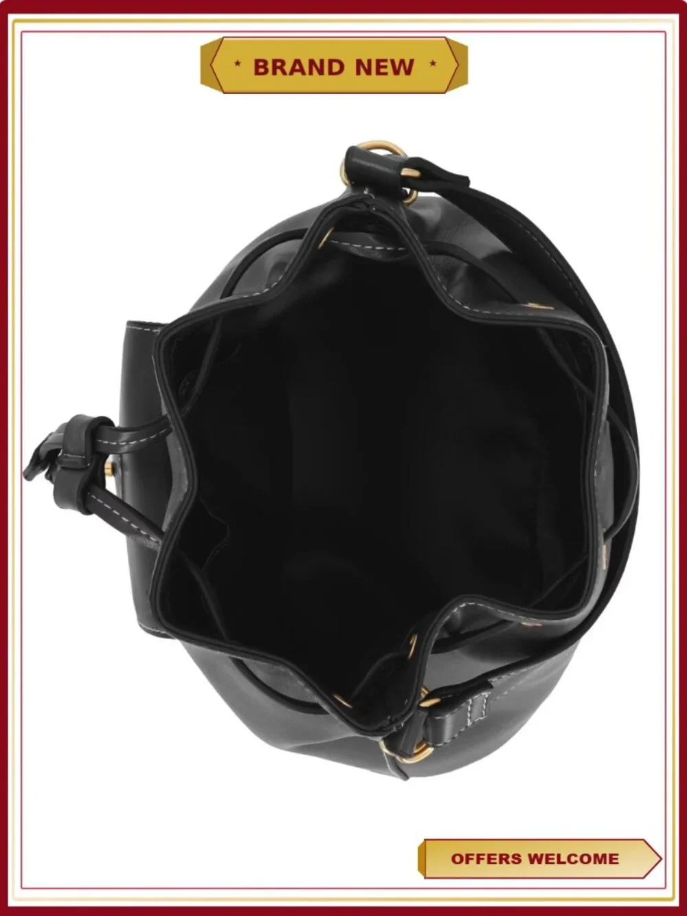 Faux Leather Drawstring Handbag with Gold-Tone Grommets